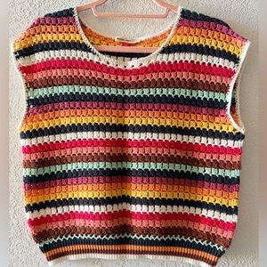 MARINE LAYER Faye Crochet Dolman Multi-Stripe Sleeve Top Vest Women’s Size M